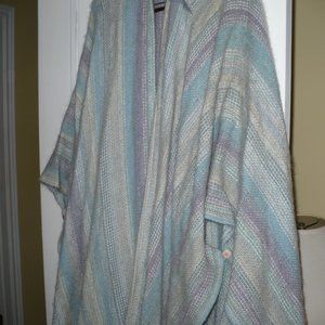 Janet Knight hand woven blue and mauve wool cape
